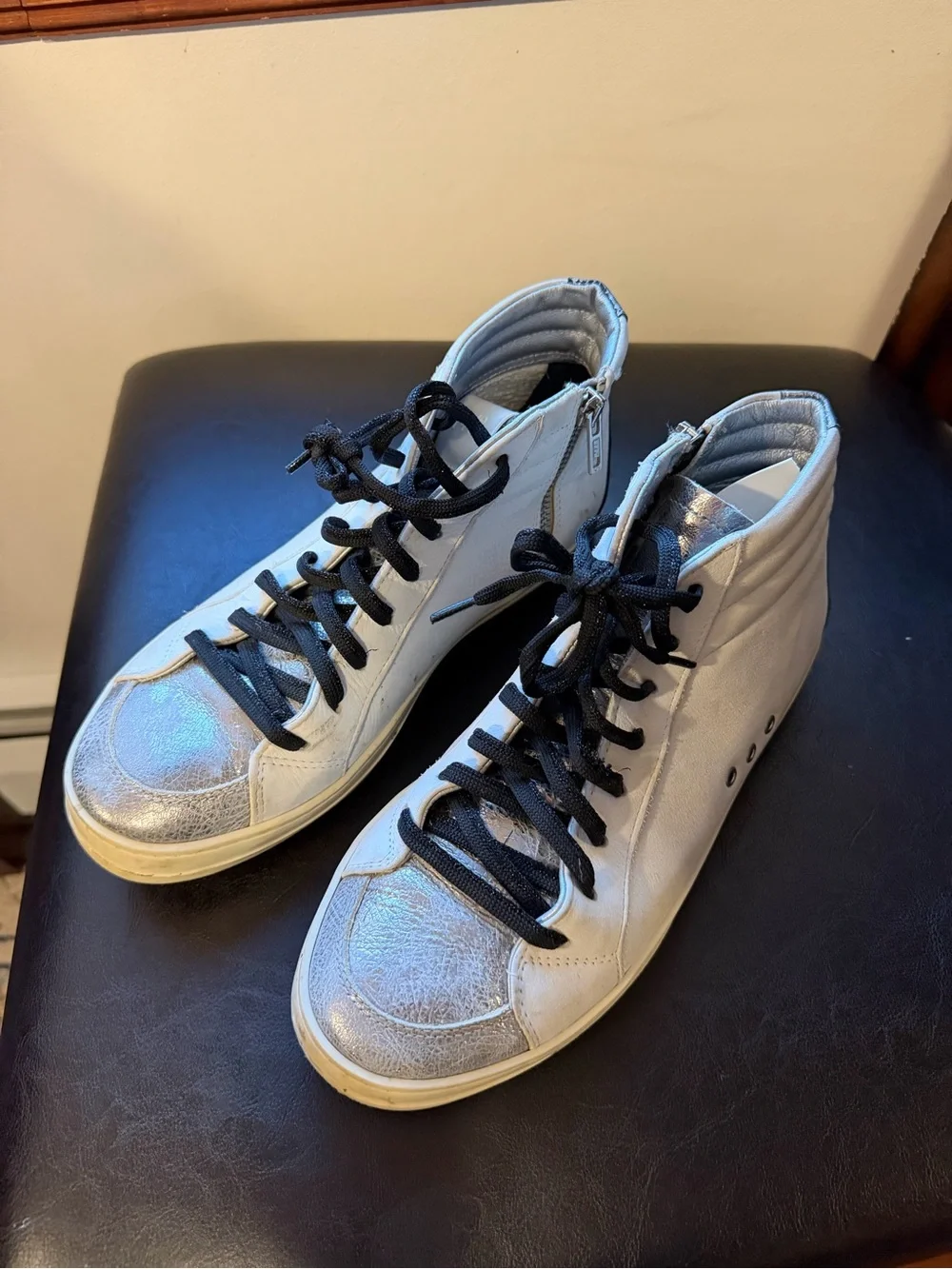 P448 Silver High-Top Sneakers with Black Accents